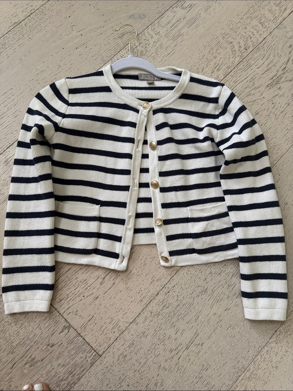 J. Crew Navy & Cream Striped Cardigan Lady Jacket